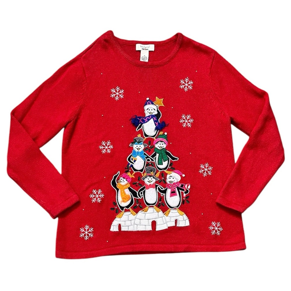 Last chance…Bechamel Christmas Sweater Holiday Penguins Snowflakes M Medium